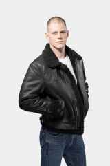 Model wearing Mens Black Shearling Leather Jacket